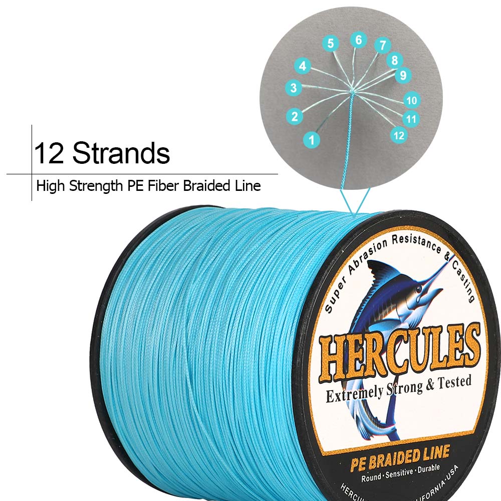 1000M 1094Yds Black 10lb-420lb HERCULES PE Braided Fishing Line 12 Strands
