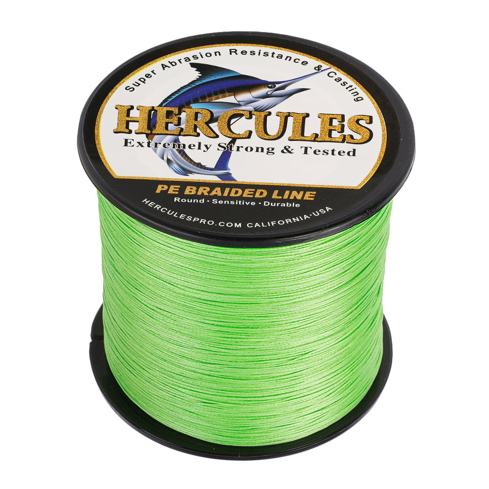 1000M 1094Yds Fluo Green 10lb-300lb HERCULES PE Braided Fishing Line 8 Strands