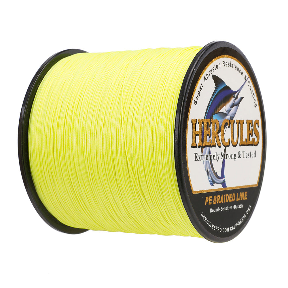 1000M 1094Yds Fluo Yellow 10lb-300lb HERCULES PE Braided Fishing Line 8 Strands