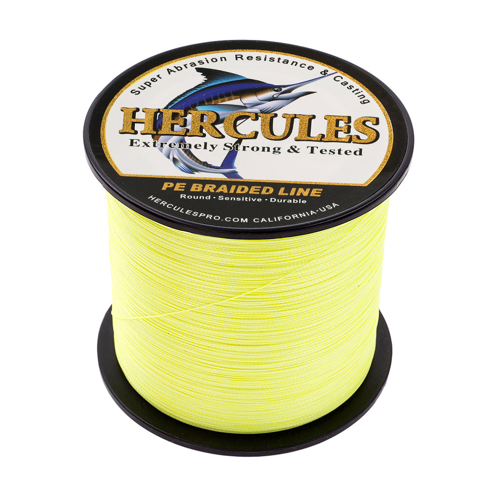 1000M 1094Yds Fluo Yellow 6lb-100lb HERCULES PE Braided Fishing Line 4 Strands