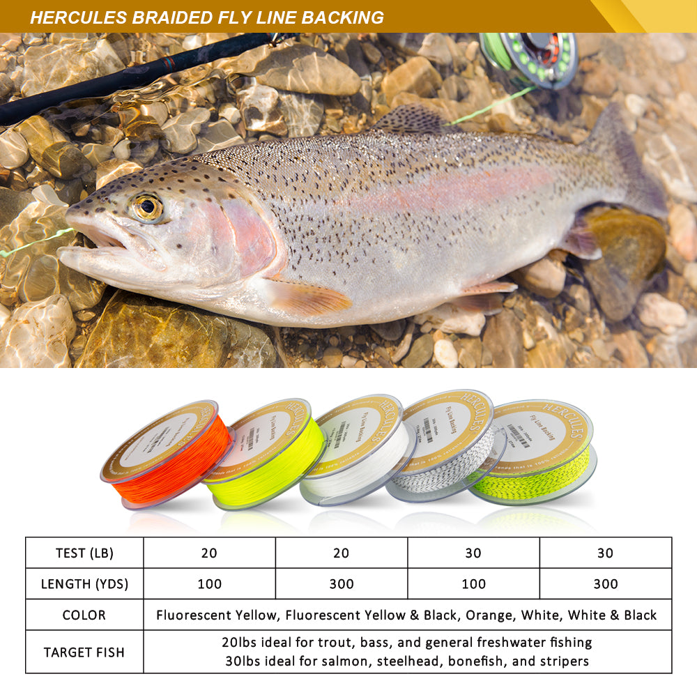 HERCULES Braided Fly Fishing Line Backing with Long-lasting Color