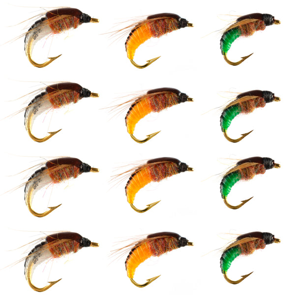 Scud Trout Flies Assortment - 18 Freshwater Shrimp Flies, Mixed Sizes & Colors, For Fly Fishing