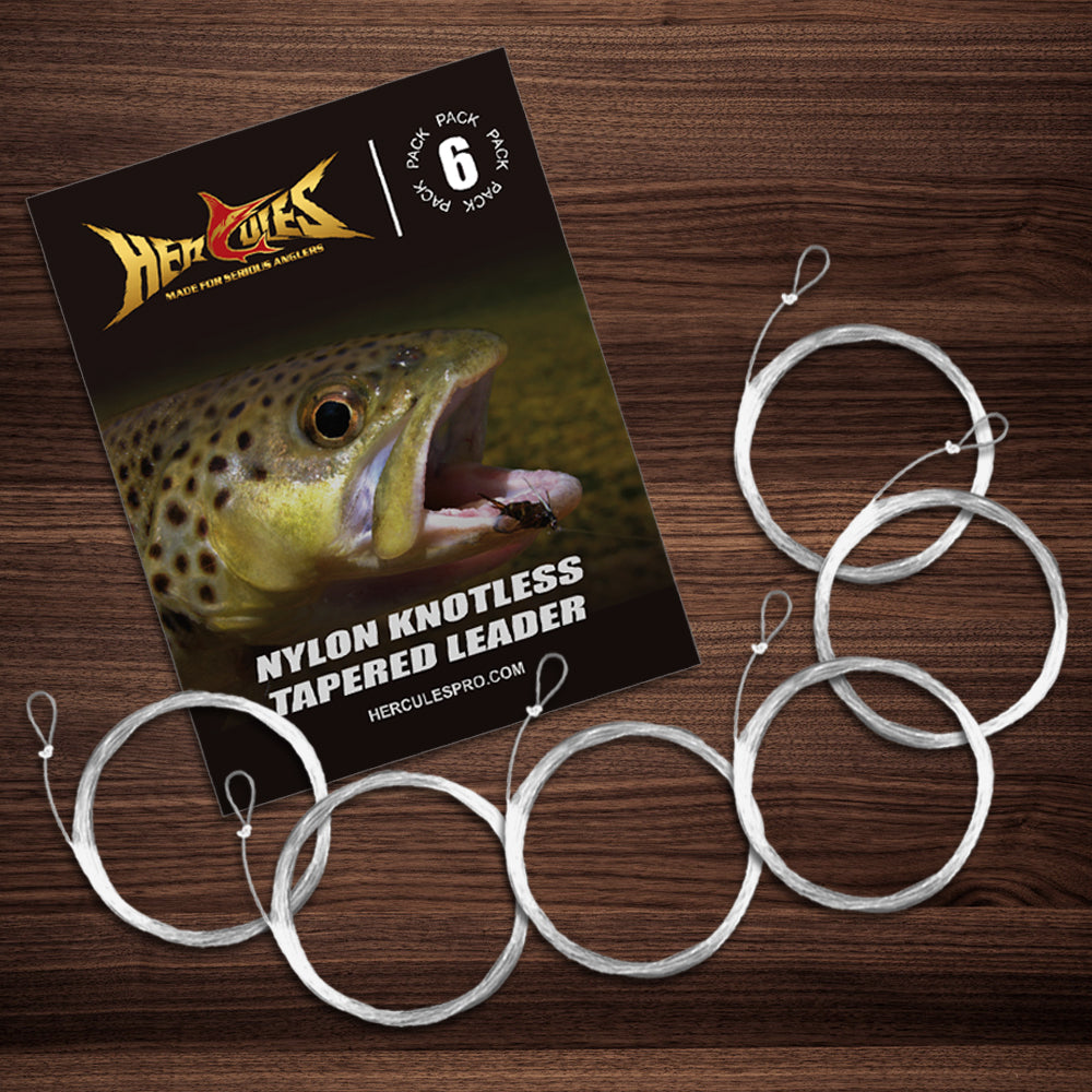 HERCULES Vorgebundenes Fliegenfischvorfach mit Schlaufe und Vorfachtasche, 6er-Pack