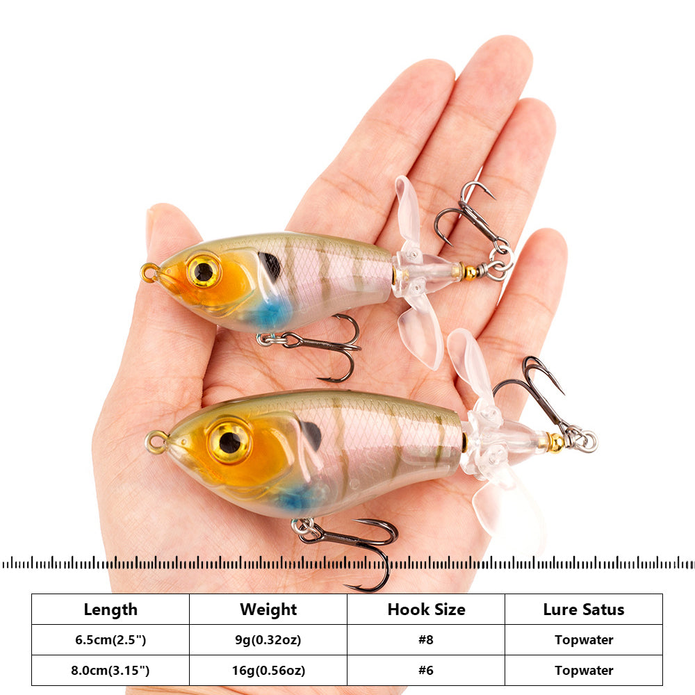 HERCULES Topwater Fishing Lures with Double Floating Rotating Tails