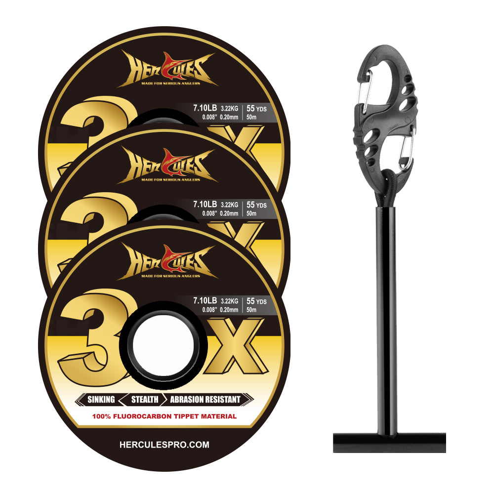 HERCULES Fly Fishing Tippet Pack of 3 with Fly Tippet holder 55 Yards