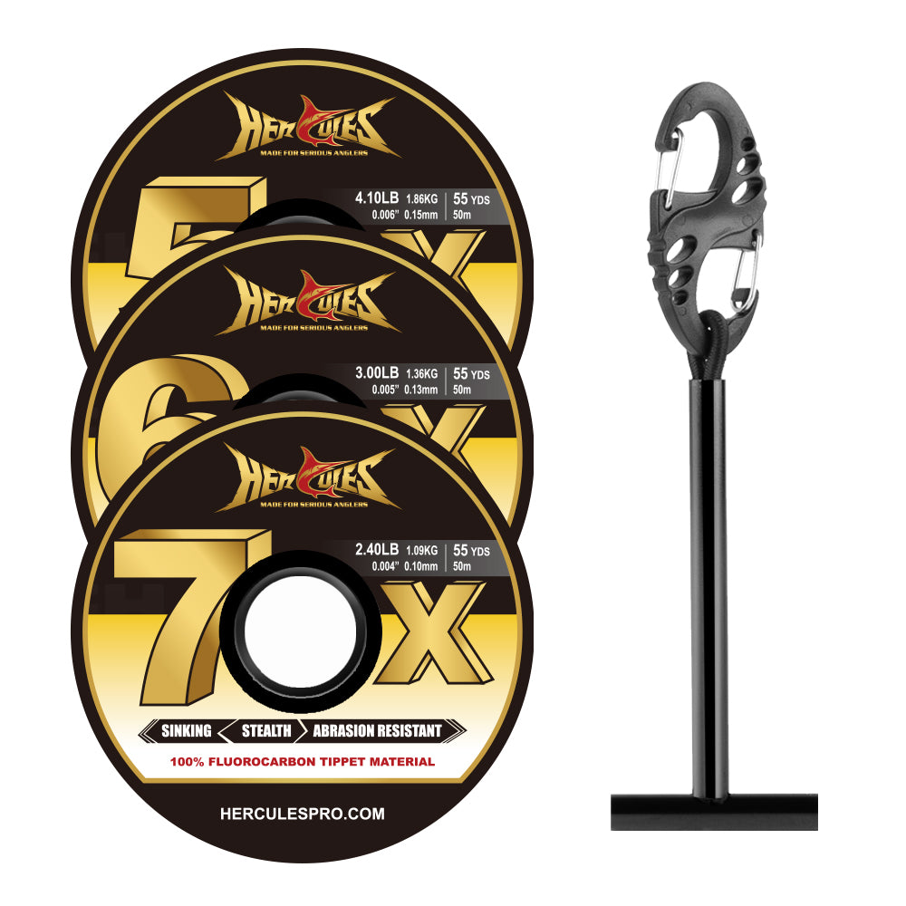HERCULES Fly Fishing Tippet Pack of 3 with Fly Tippet holder 55 Yards