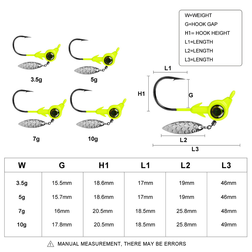 HERCULES 25pcs Fishing Jig Head Hooks with Willow Leaf Blade Fishing Lure