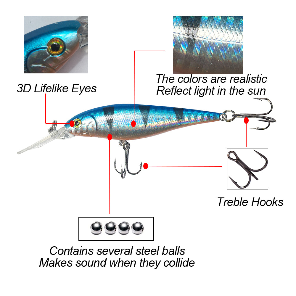 HERCULES Shallow Deep Diving Swimbait Minnow Fishing Lures(pack of 10)