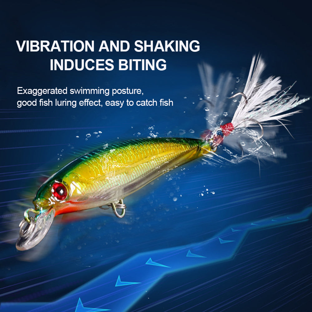 HERCULES Shallow Diving Minnow Lures Fishing Lures with Feather Tail, Pack of 10