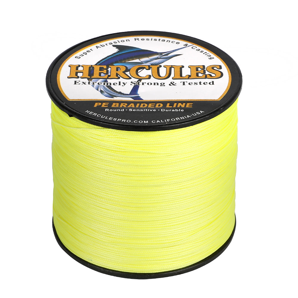 1000M 1094Yds Fluo Yellow 10lb-420lb HERCULES PE Braided Fishing Line 12 Strands