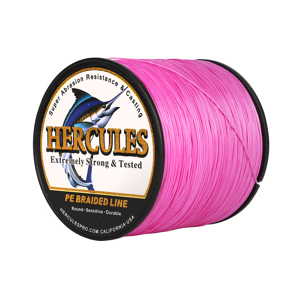 1000M 1094Yds Pink 10lb-420lb HERCULES PE Braided Fishing Line 12 Strands