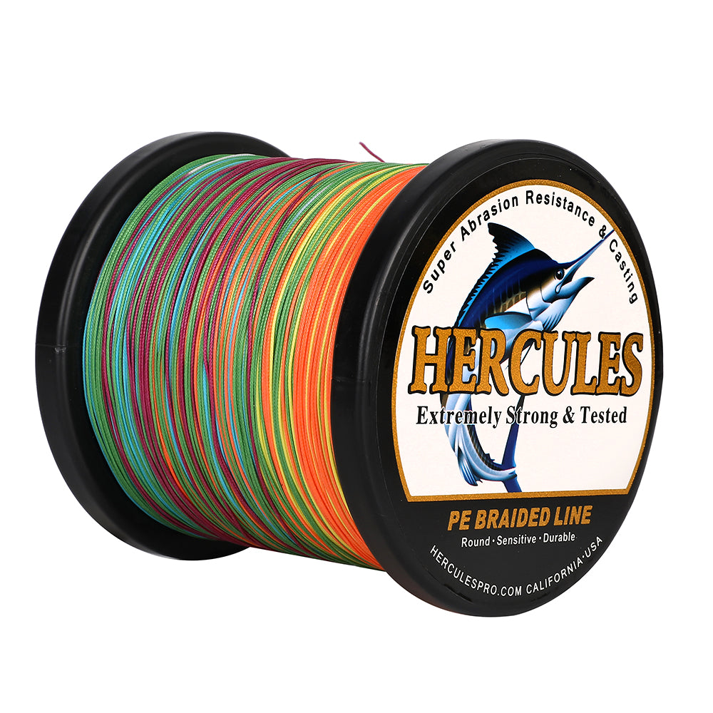 1000M 1094Yds Multicolor 10lb-420lb HERCULES PE Braided Fishing Line 12 Strands