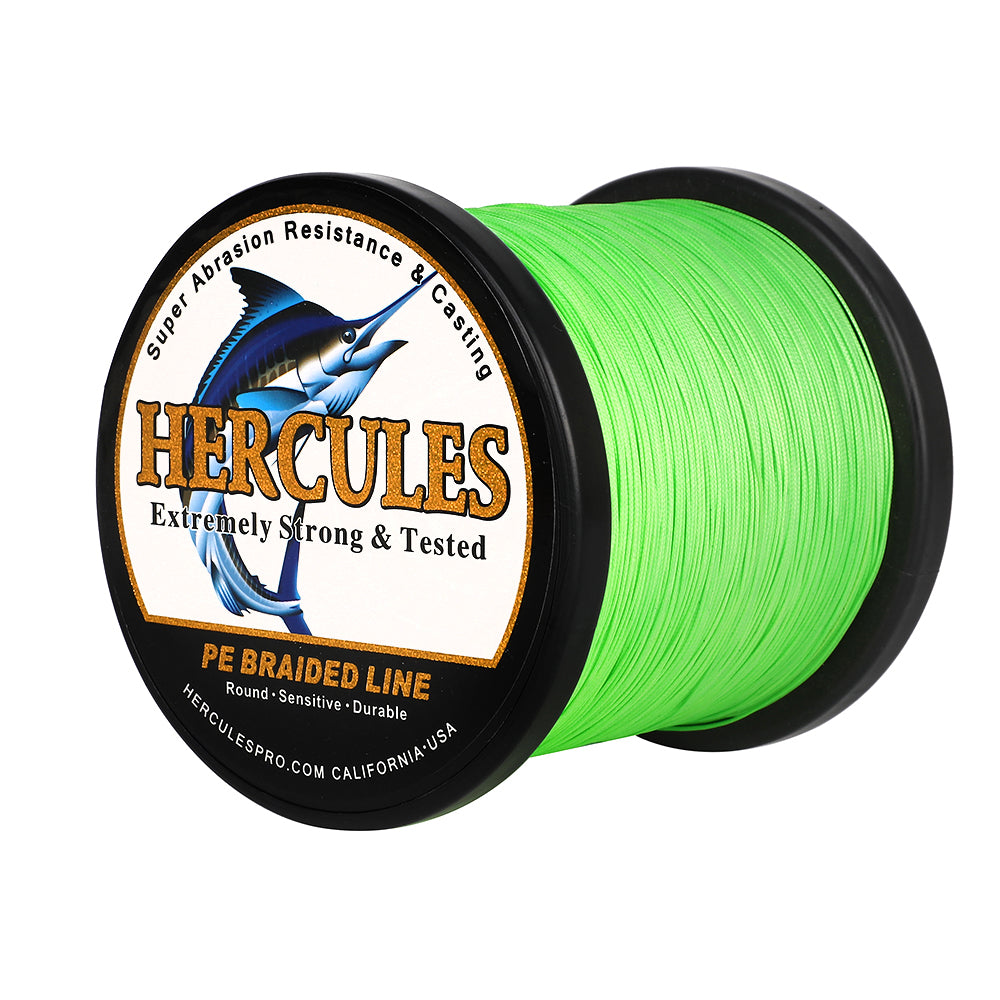 1000M 1094Yds Fluo Green 10lb-420lb HERCULES PE Braided Fishing Line 12 Strands