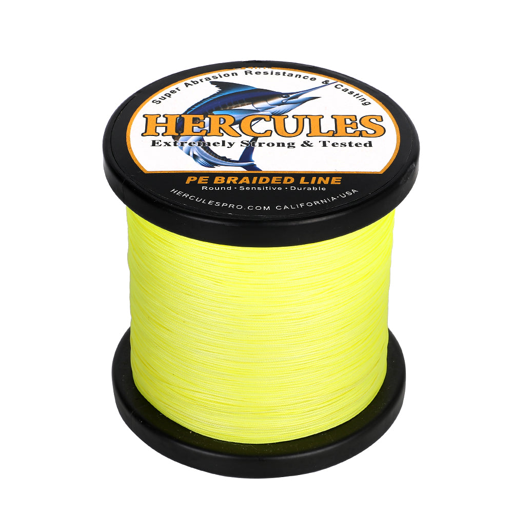 1000M 1094Yds Fluo Yellow 10lb-420lb HERCULES PE Braided Fishing Line 12 Strands