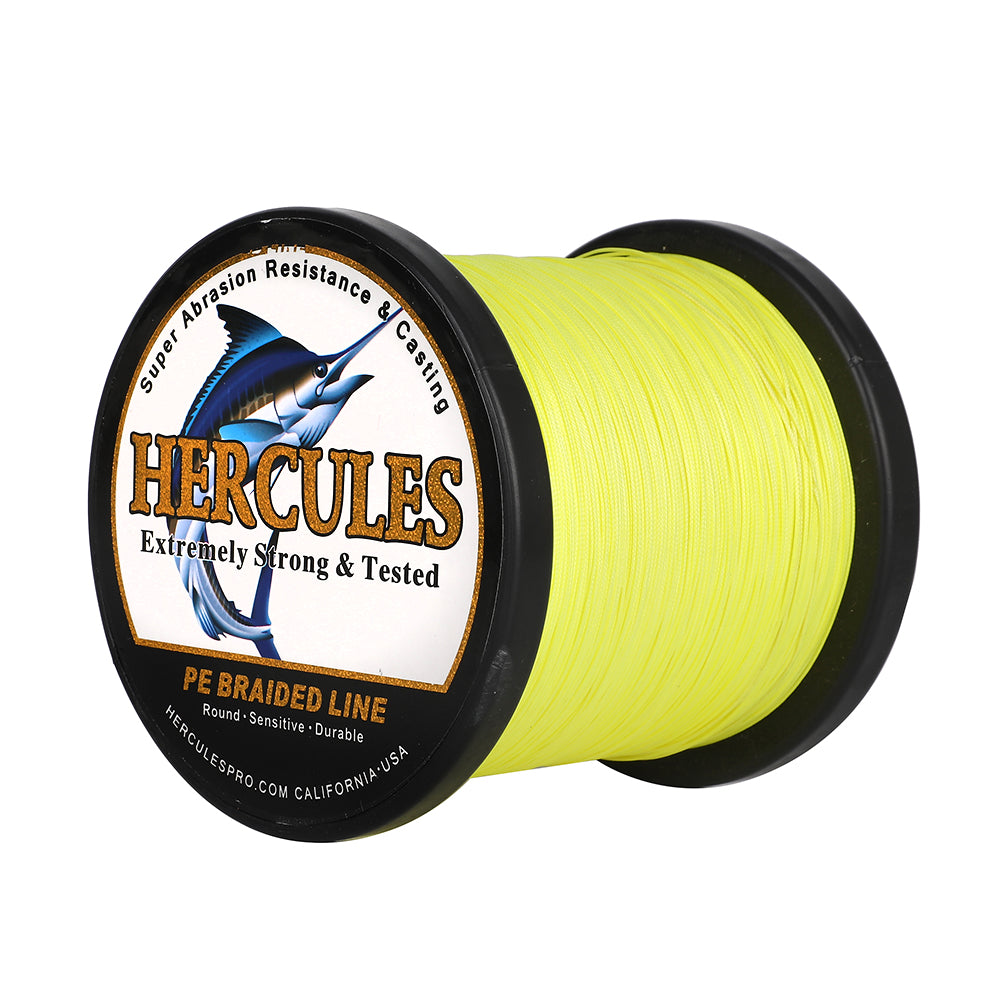 1000M 1094Yds Fluo Yellow 10lb-420lb HERCULES PE Braided Fishing Line 12 Strands
