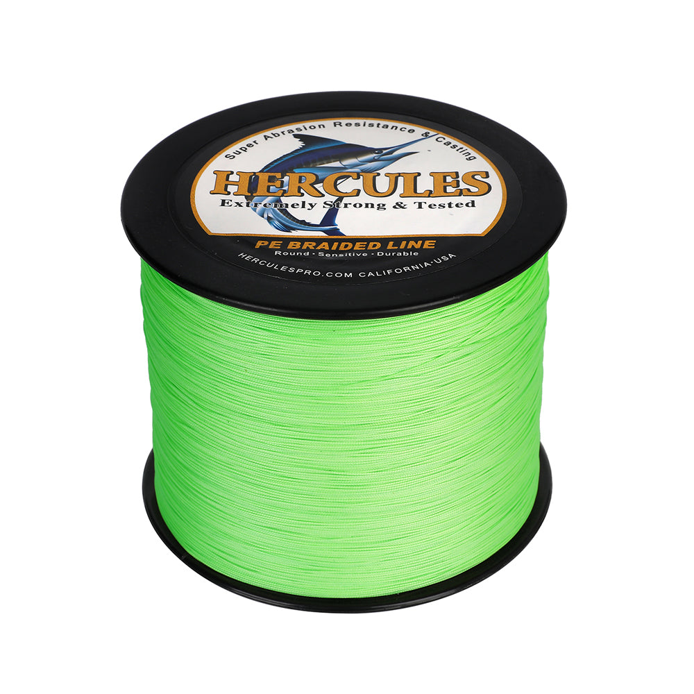 1000M 1094Yds Fluo Green 10lb-420lb HERCULES PE Braided Fishing Line 12 Strands