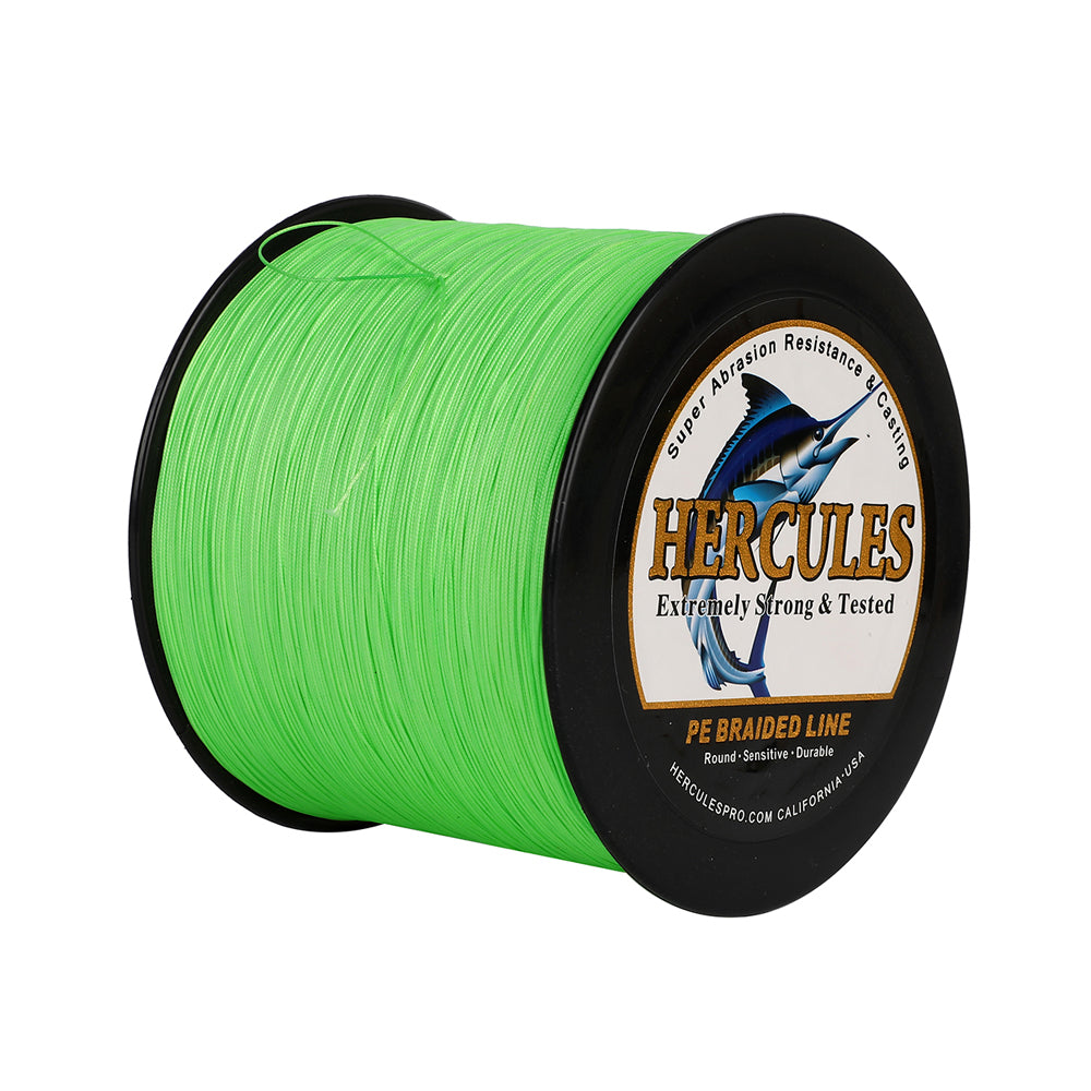 1000M 1094Yds Fluo Green 10lb-420lb HERCULES PE Braided Fishing Line 12 Strands
