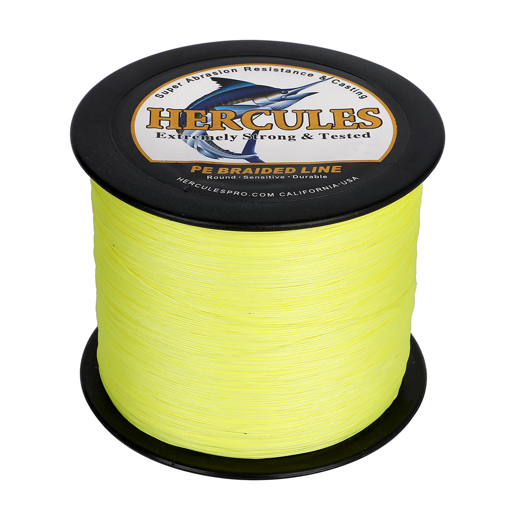 300M 328Yds Fluo Yellow 10lb-420lb HERCULES PE Braided Fishing Line 12 Strands