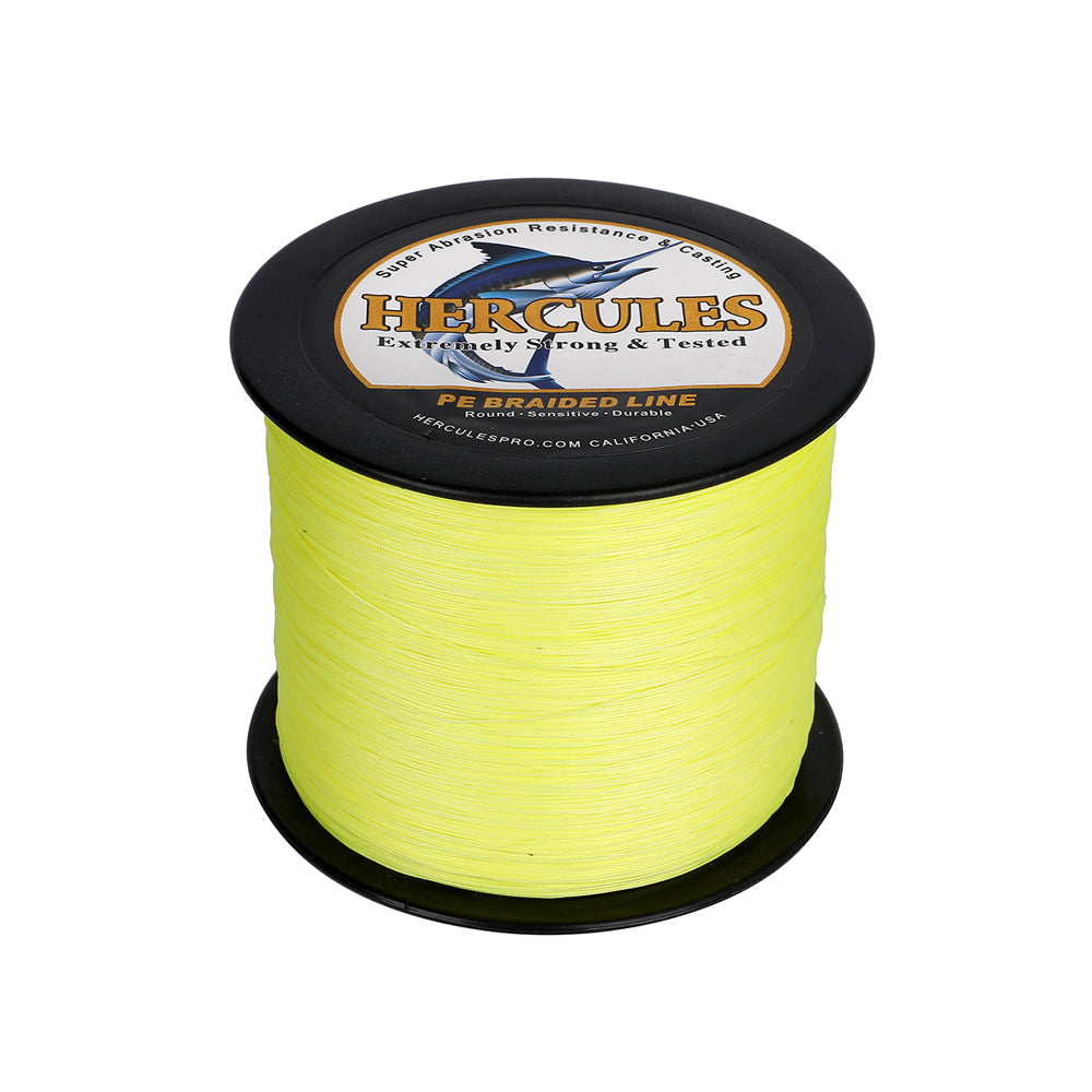 1000M 1094Yds Fluo Yellow 10lb-420lb HERCULES PE Braided Fishing Line 12 Strands