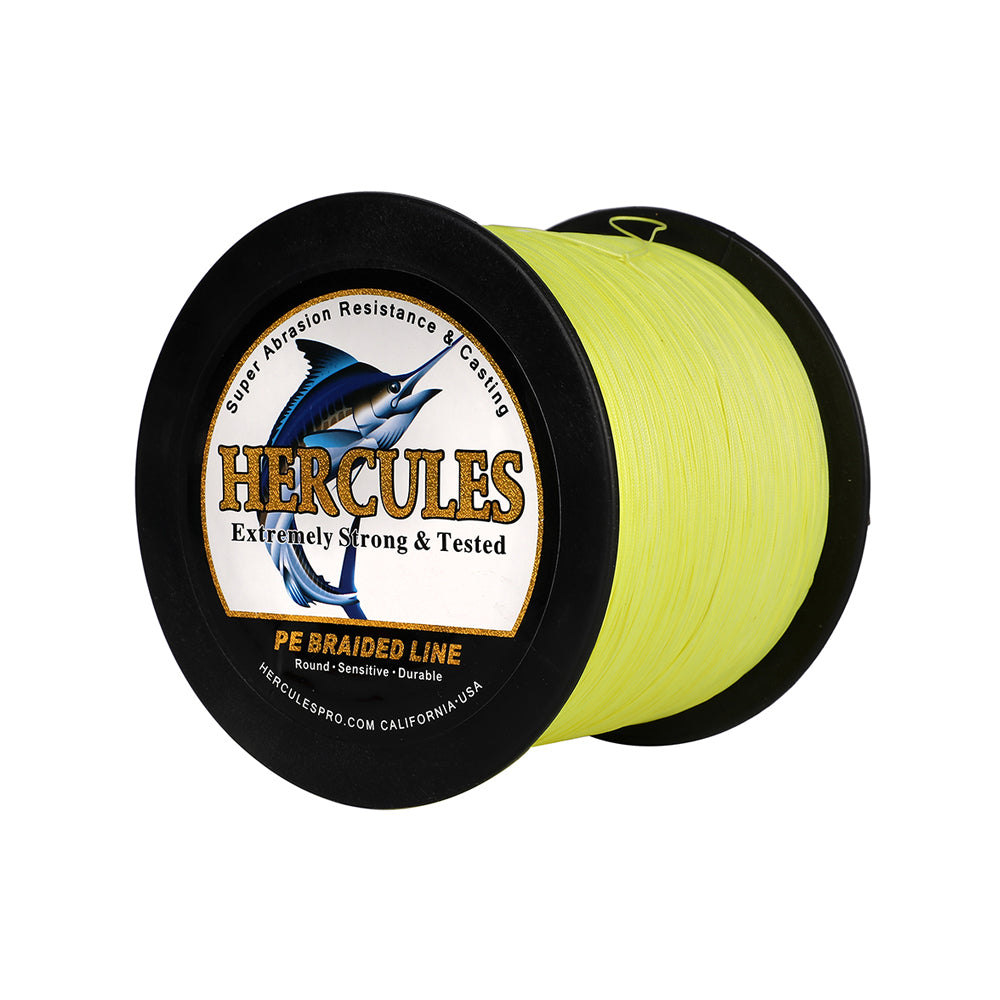 1000M 1094Yds Fluo Yellow 10lb-420lb HERCULES PE Braided Fishing Line 12 Strands
