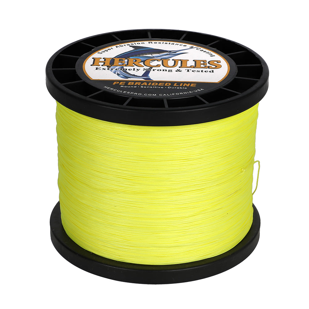 1000M 1094Yds Fluo Yellow 10lb-420lb HERCULES PE Braided Fishing Line 12 Strands