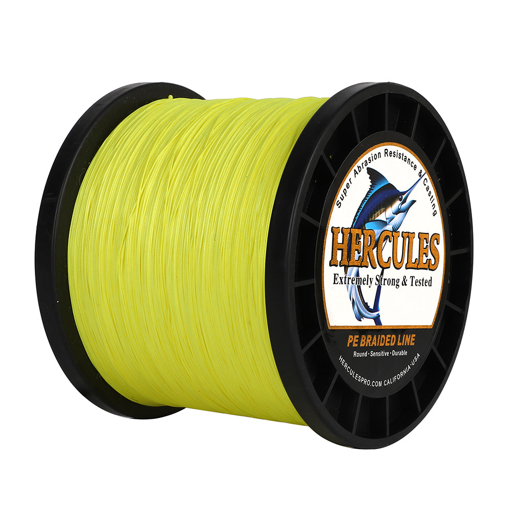 1000M 1094Yds Fluo Yellow 10lb-420lb HERCULES PE Braided Fishing Line 12 Strands
