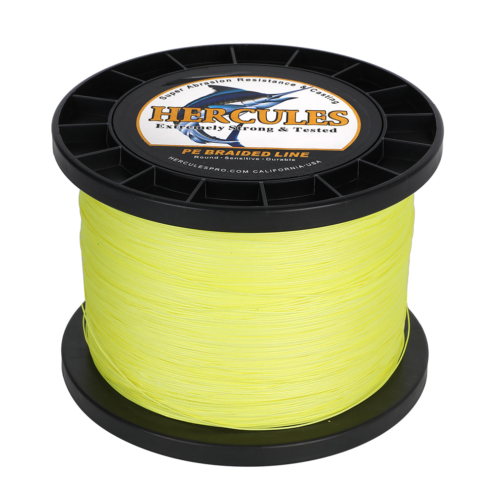 1000M 1094Yds Fluo Yellow 10lb-420lb HERCULES PE Braided Fishing Line 12 Strands