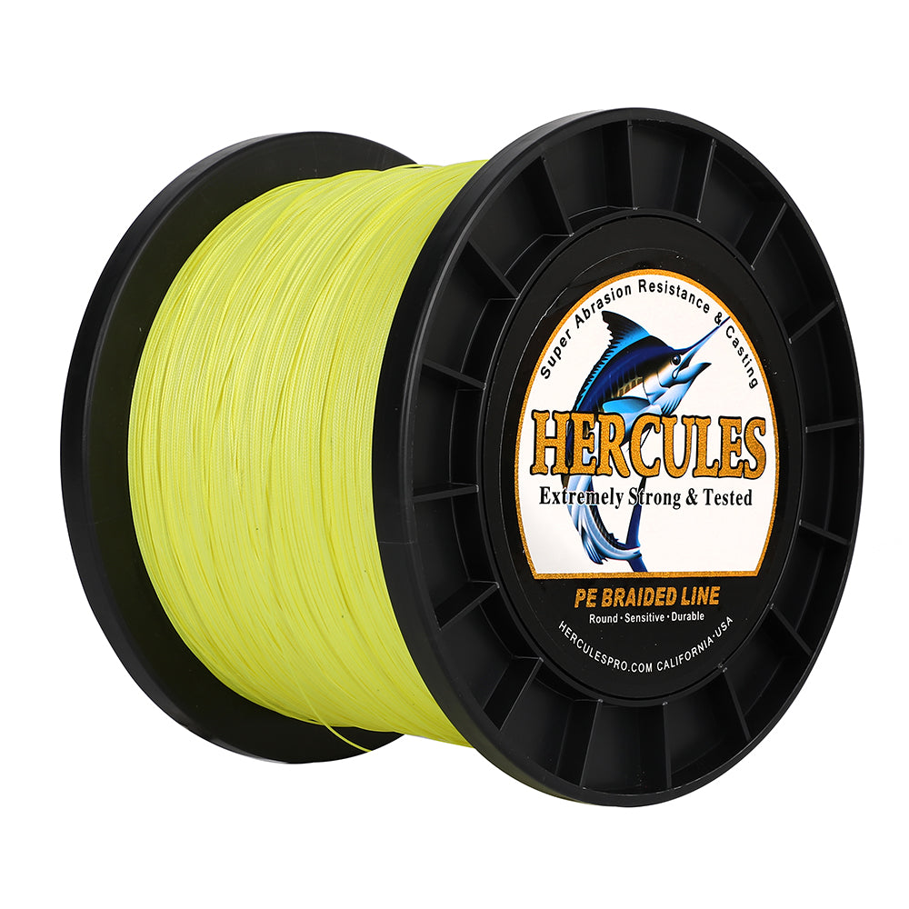1000M 1094Yds Fluo Yellow 10lb-420lb HERCULES PE Braided Fishing Line 12 Strands