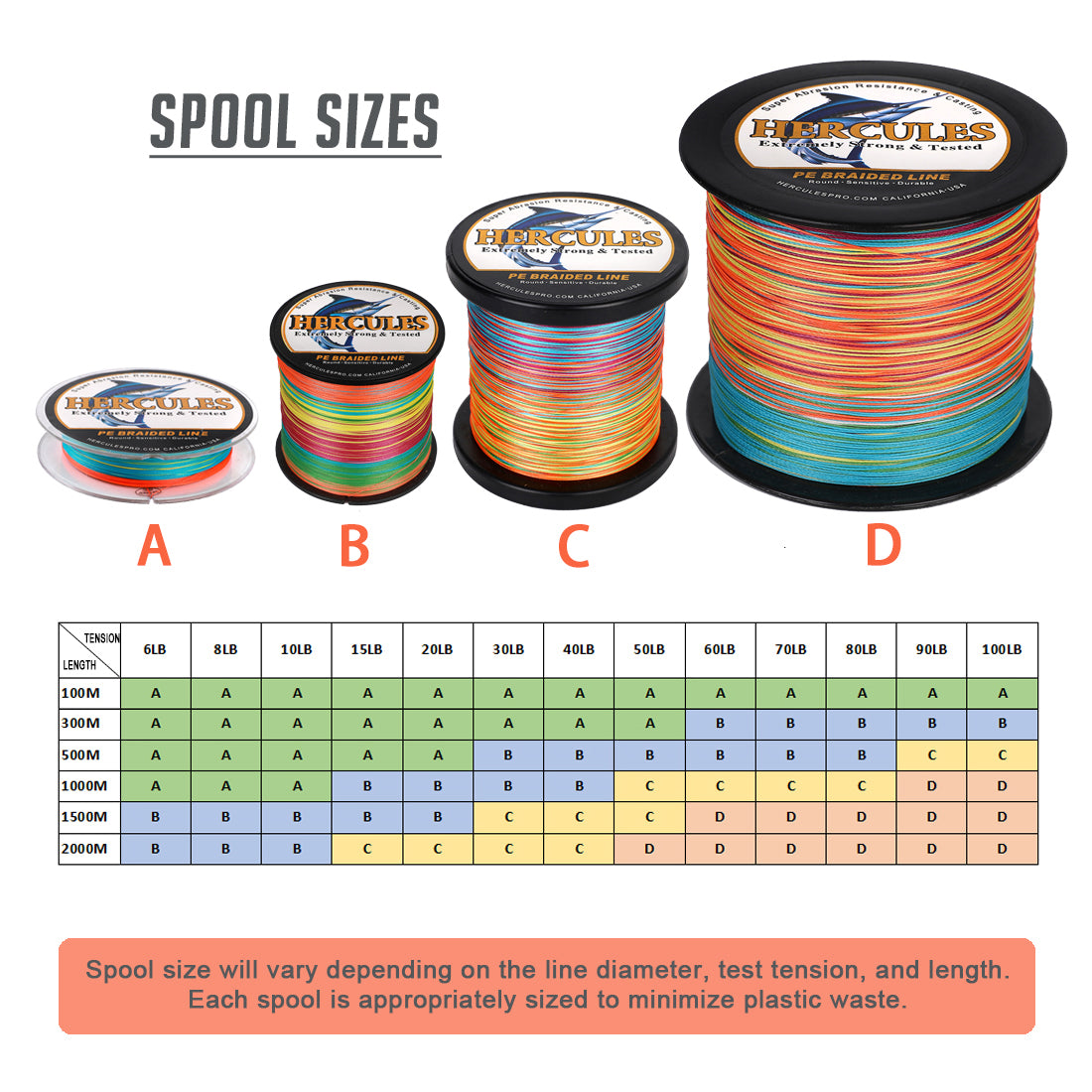 2000M 2187Yds Multicolor 6lb-100lb HERCULES PE Braided Fishing Line 4 Strands
