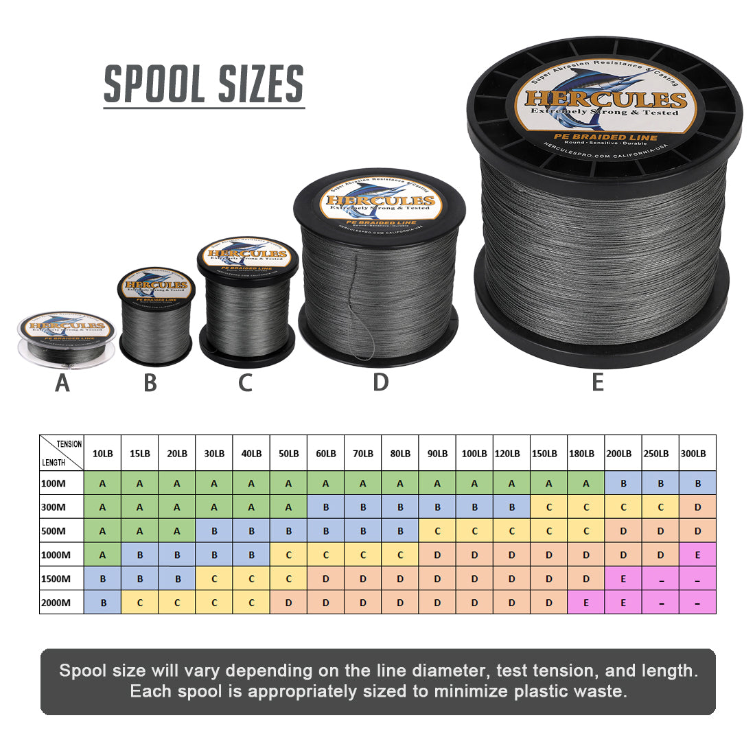 300M 328Yds Grey 10lb-300lb HERCULES PE Braided Fishing Line 8 Strands