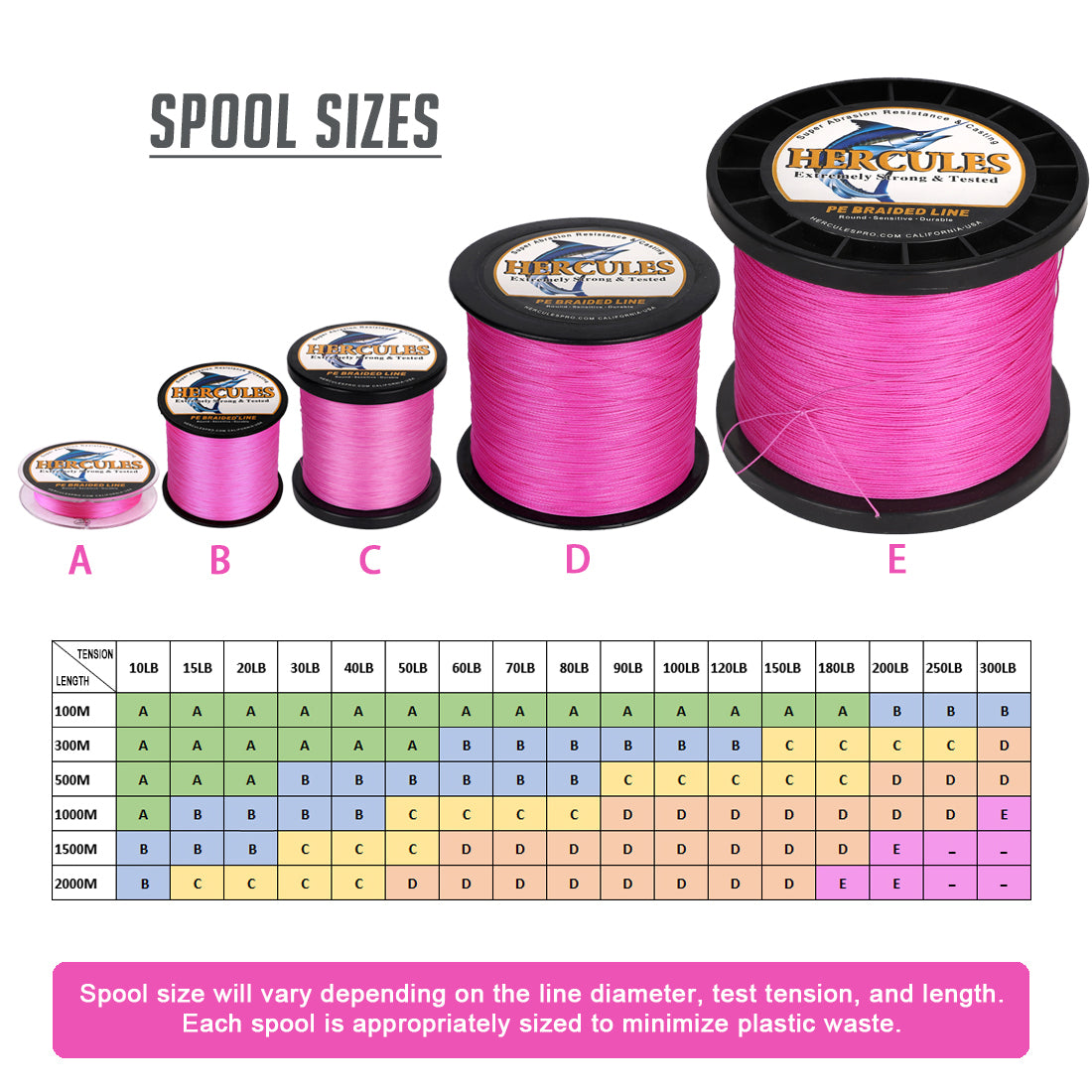 300M 328Yds Pink 10lb-300lb HERCULES PE Braided Fishing Line 8 Strands