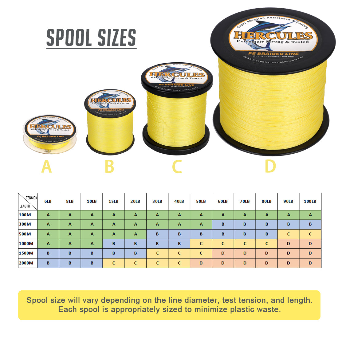 500M 547Yds Yellow 6lb-100lb HERCULES PE Braided Fishing Line 4 Strands