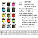 300M 328Yds Multicolor 6lb-100lb HERCULES PE hilo de pescar trenzado 4 hebras