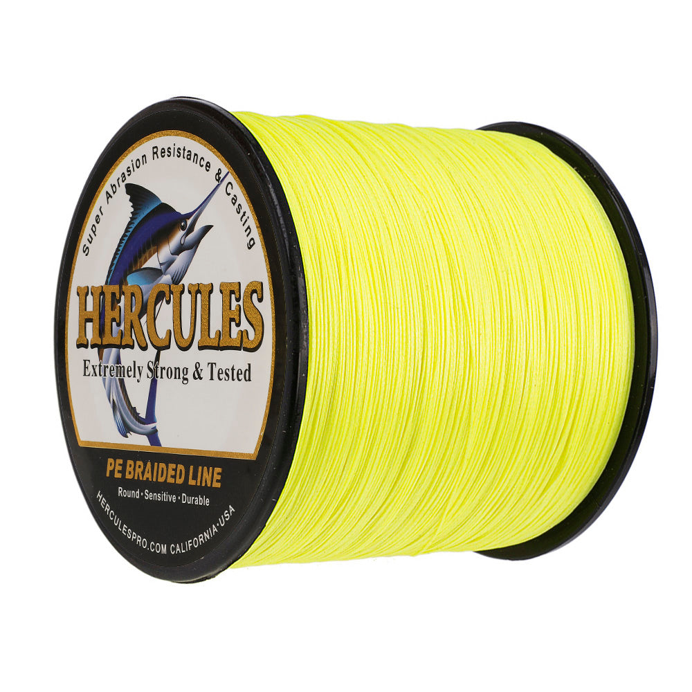 Ligne de pêche tressée HERCULES PE, jaune Fluorescent, 1000M, 1094Yds, 10lb-300lb, 8 brins