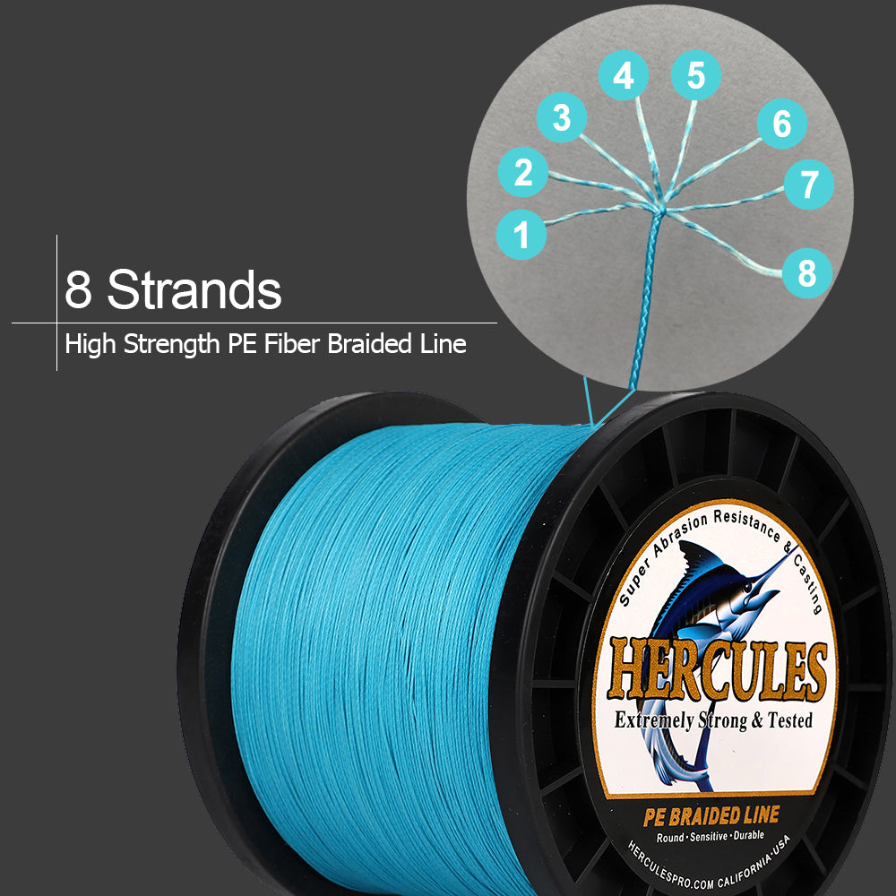 HERCULES 12 Strands White Extreme 6-300lbs PE Hollow Braided Fishing Line