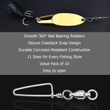 Fishing Ball Bearing Swivels with Coastlock Snaps Pack of 10