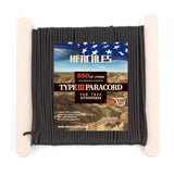 HERCULES 550 Paracord Survival Rope Black Type III Parachute Cord for Camping