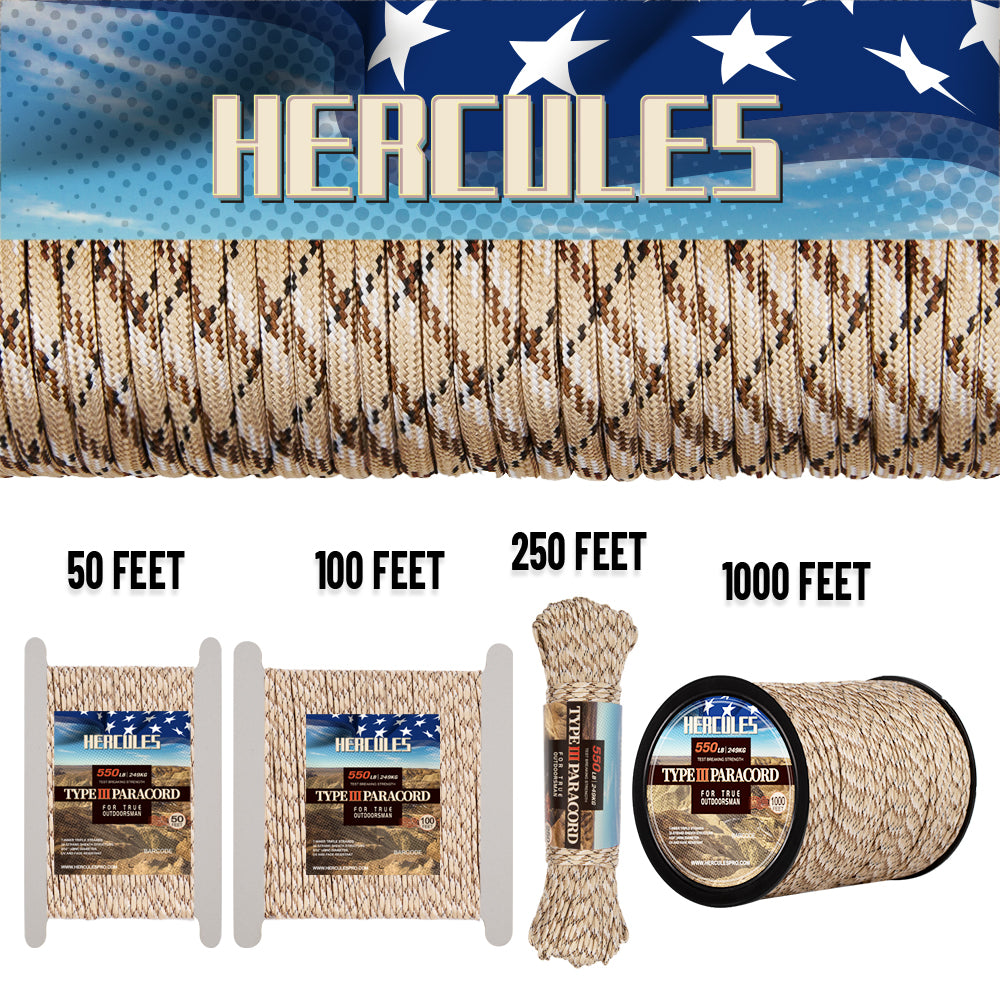 Paracord Planet - 100 Feet (30 Meters) of 550lb Type III Utility Cord - 7 Strand - 4mm Parachute Rope (Multi Camo)