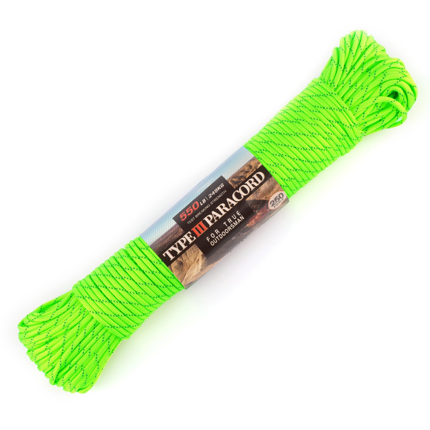 HERCULES Reflective 550 Paracord Neon Green for Camping Rope Type III Parachute Cord