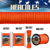 HERCULES 550 Paracord Survival Rope Neon Orange Type III Parachute Cord for Camping
