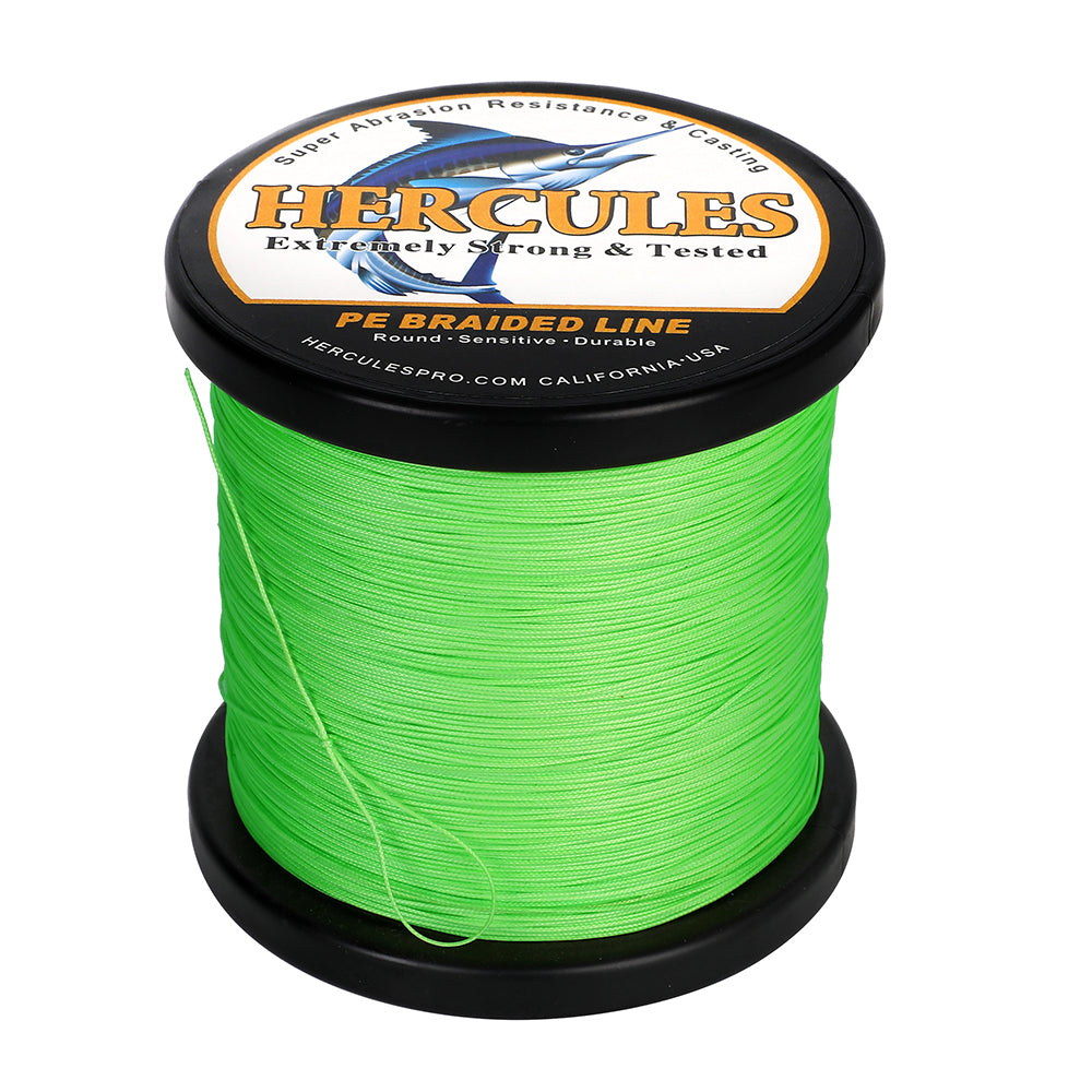 Ligne de pêche tressée HERCULES PE, 500M, 547Yds, vert Fluorescent, 10lb-420lb, 12 brins