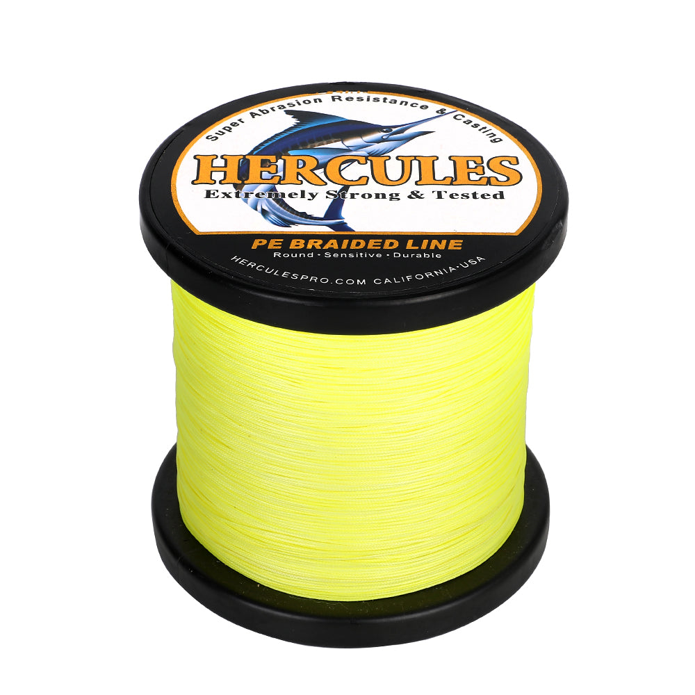 1500M 1640Yds amarillo fluorescente 10lb-420lb HERCULES PE hilo de pescar trenzado 12 hebras