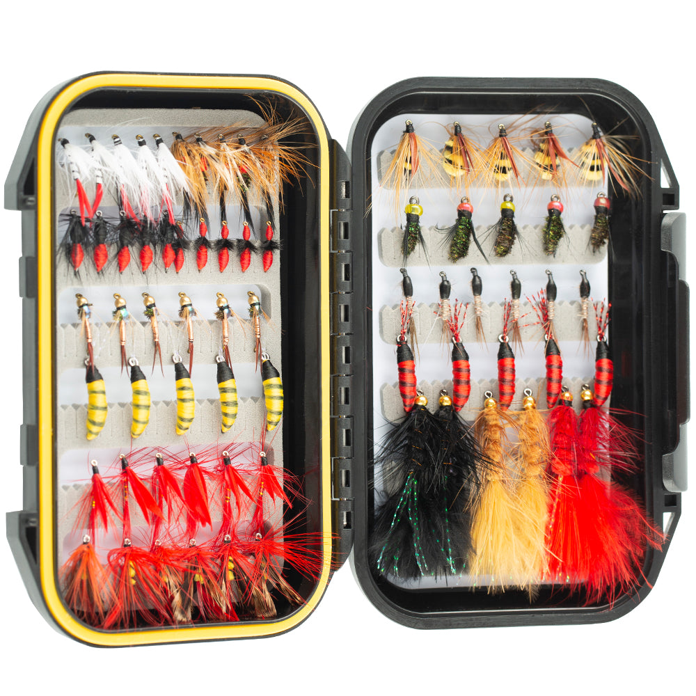 Kit de moscas para pesca con mosca HERCULES, paquete de 70 piezas, moscas secas