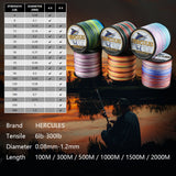 HERCULES 100M-2000M Fire Color 6lb-100lb PE Braided Fishing Line 4 Strands